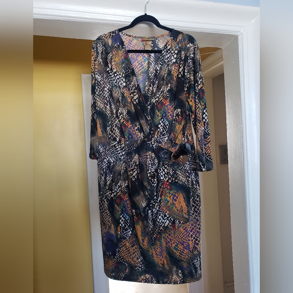 Snake skin pattern dress. Flattering faux Wrap dress.